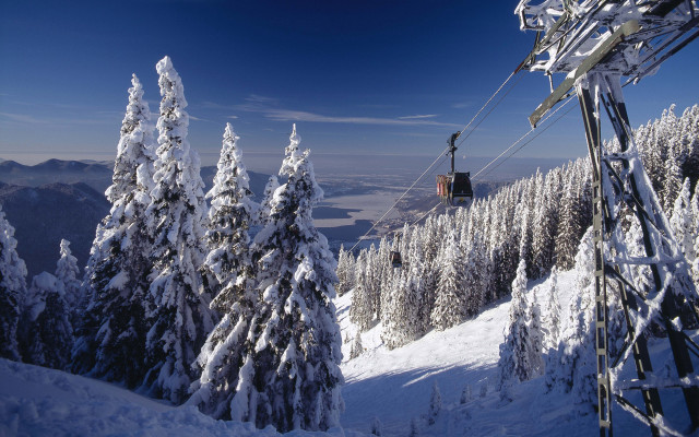 Ski lift snowy mountain trees free wallpaper for desktop - medium preview image
