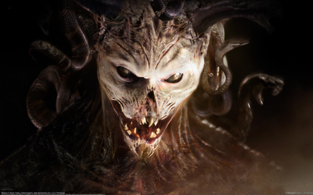 Demonic horned fanged gothic darkfantasy free wallpaper for desktop - medium preview image