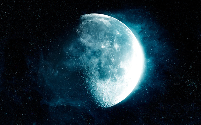 Large moon night sky blue free wallpaper for desktop - medium preview image