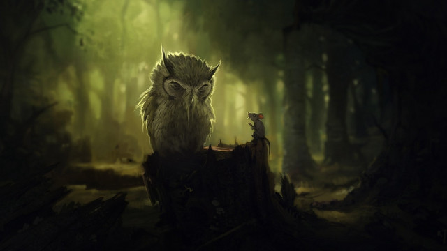 Owl stump forest mouse magic free wallpaper for desktop - medium preview image