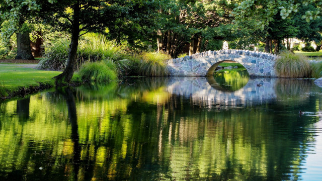 Bridge pond stone trees park free wallpaper for desktop - medium preview image