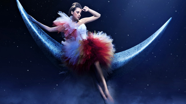 Moon dress woman astronaut fireworks free wallpaper for desktop - medium preview image