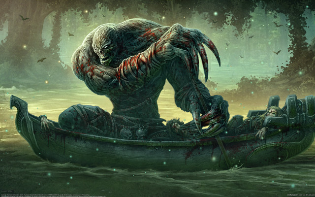 Creature boat demon night ocean #2 free wallpaper for desktop - medium preview image