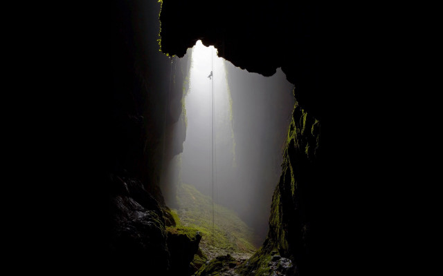Cave walking light foggy sky free wallpaper for desktop - medium preview image