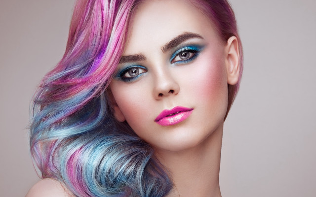 Colorful hair makeup serious portrait free wallpaper for desktop - medium preview image