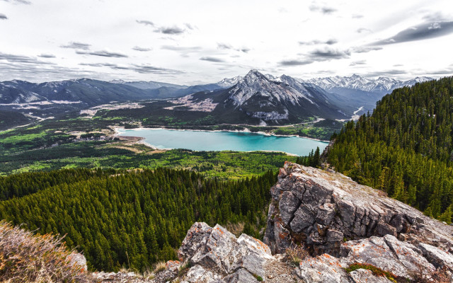 Lake mountain forest sky horizon free wallpaper for desktop - medium preview image