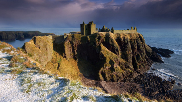 Castle cliff ocean rainbow clouds free wallpaper for desktop - medium preview image