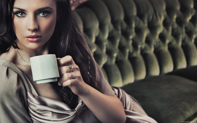 Woman coffee couch serious fashion free wallpaper for desktop - medium preview image