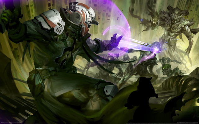 Man sword alien battle glowing free wallpaper for desktop - medium preview image