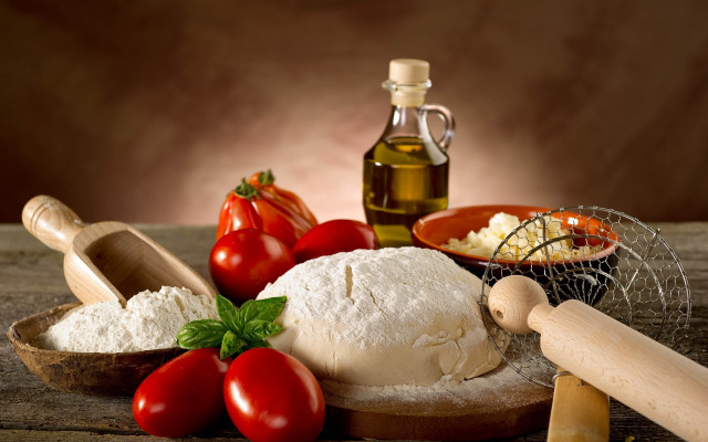 Table bowl cheese tomatoes oliveoil free wallpaper for desktop - medium preview image