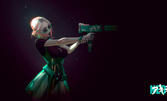 Woman green dress gun green #2 free wallpaper for desktop - medium preview image