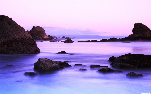 Rocky beach purple sky water free wallpaper for desktop - medium preview image
