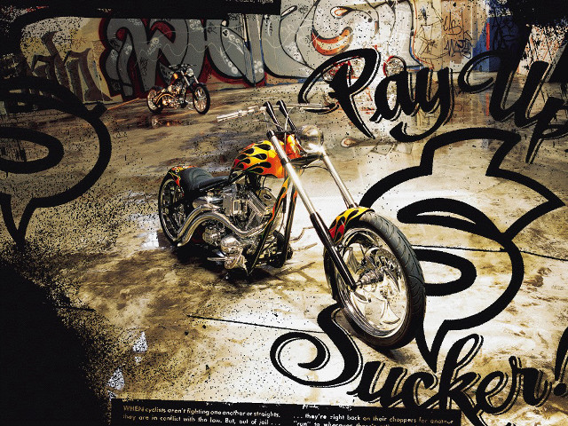 Motorcycle parking lot graffiti person free wallpaper for desktop - medium preview image