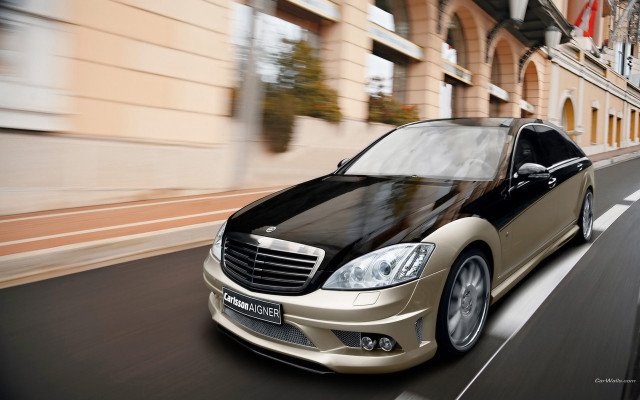 Black gold car street building free wallpaper for desktop - medium preview image