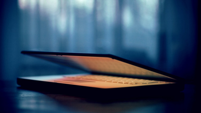 Laptop wooden table window curtains free wallpaper for desktop - medium preview image