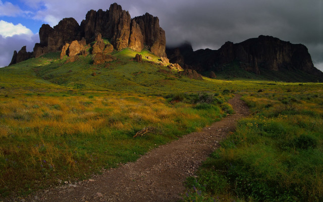 Dirt path grassy hill mountain free wallpaper for desktop - medium preview image