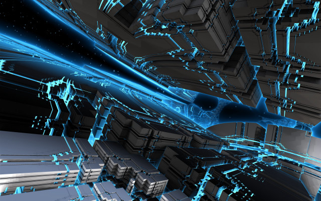 Futuristic blue lines abstract city free wallpaper for desktop - medium preview image