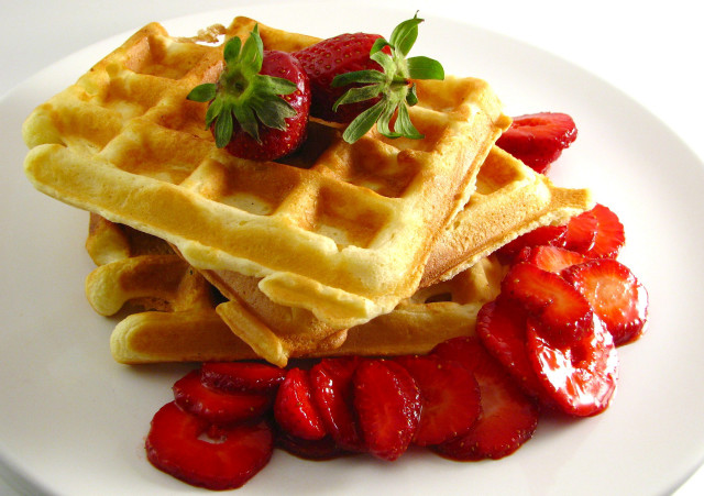 Waffles strawberries syrup pastel food free wallpaper for desktop - medium preview image