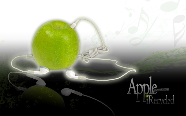 Green apple headphones music notes free wallpaper for desktop - medium preview image