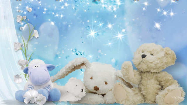 Stuffed animals blue background stars free wallpaper for desktop - medium preview image