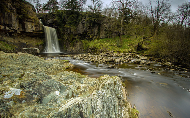 Waterfall tiltshift nature rocks trees free wallpaper for desktop - medium preview image