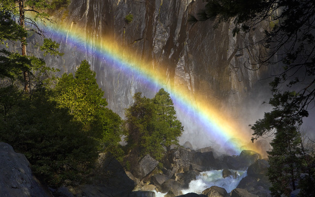 Rainbow waterfall river forest mountain free wallpaper for desktop - medium preview image