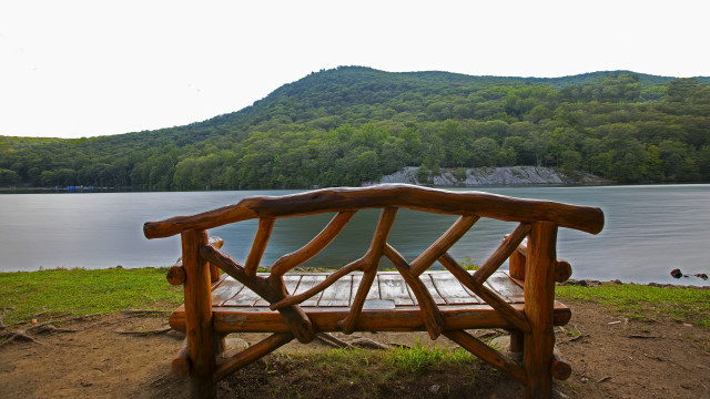 Wooden bench lake mountain nature free wallpaper for desktop - medium preview image