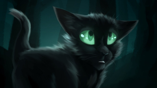 Black cat glowing green eyes free wallpaper for desktop - medium preview image