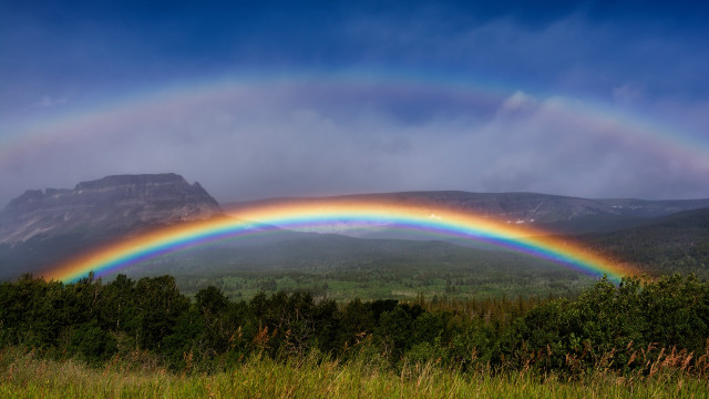 Rainbow mountain lake sky forest free wallpaper for desktop - medium preview image
