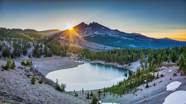 Mountain lake trees sunset light #2 free wallpaper for desktop - medium preview image