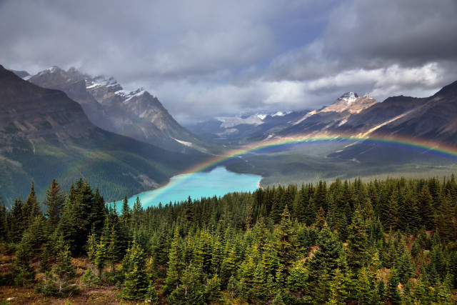 Rainbow lake mountains trees sky #2 free wallpaper for desktop - medium preview image