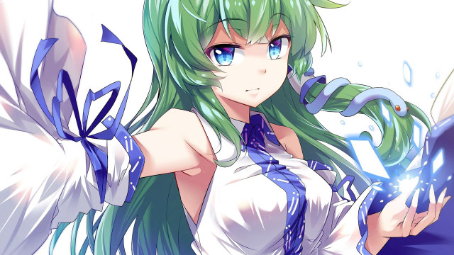 Green haired girl sword book free wallpaper for desktop - medium preview image