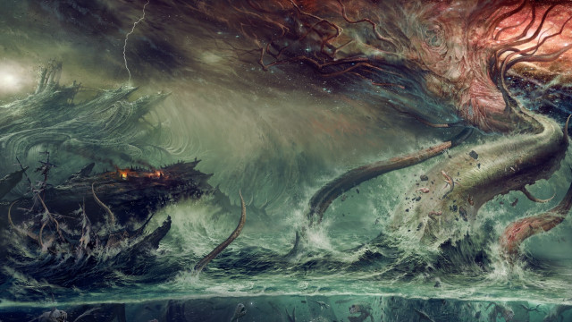 Giant octopus attack ship fantasy free wallpaper for desktop - medium preview image