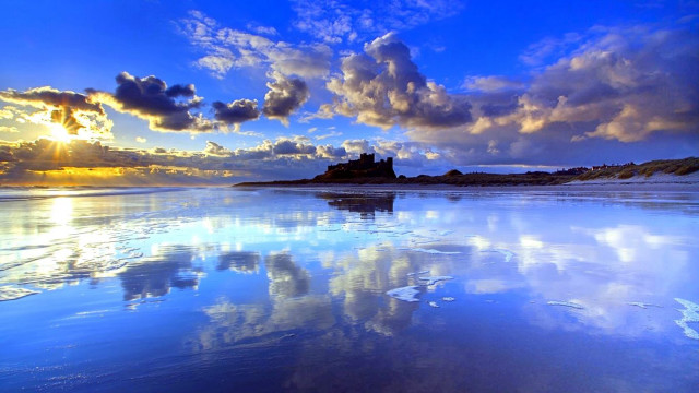 Beach castle clouds reflections magic free wallpaper for desktop - medium preview image