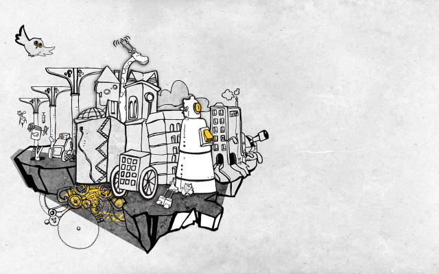 City side bird process art free wallpaper for desktop - medium preview image