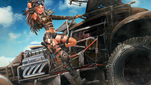 Woman leather outfit jeep gun free wallpaper for desktop - medium preview image