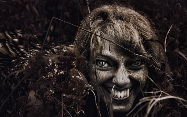 Creepy woman hiding grass gothic free wallpaper for desktop - medium preview image