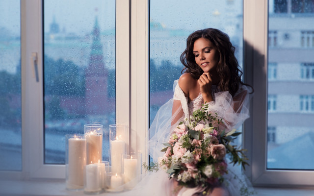 Wedding dress window candles flowers free wallpaper for desktop - medium preview image