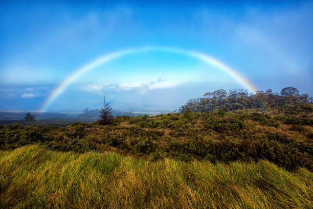 Rainbow over grassy hill with #2 free wallpaper for desktop - medium preview image