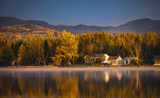 Lake house trees mountains autumn #2 free wallpaper for desktop - medium preview image