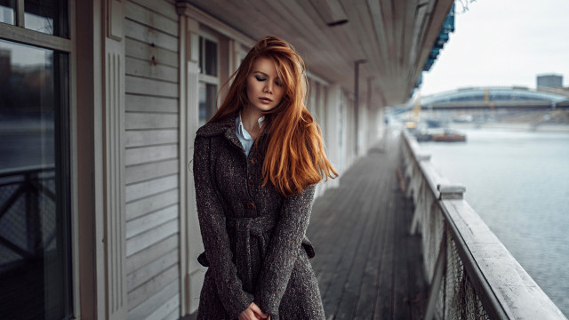 Red hair woman balcony city free wallpaper for desktop - medium preview image