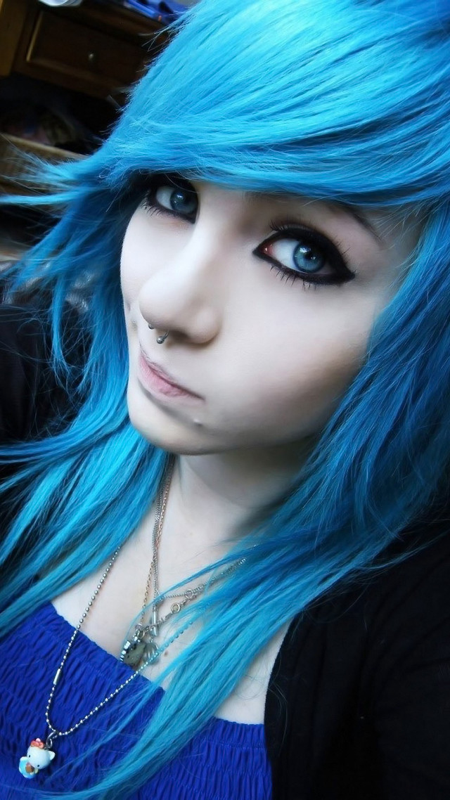 Blue hair woman nose piercings free wallpaper for mobile - medium preview image