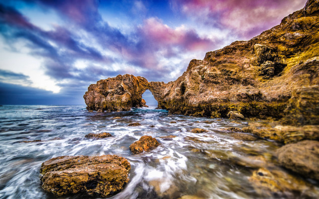 Rocky beach arch water mountain free wallpaper for desktop - medium preview image