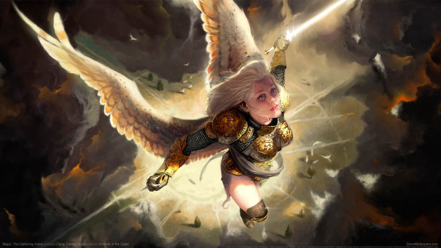 Woman angel sword flying wings free wallpaper for desktop - medium preview image