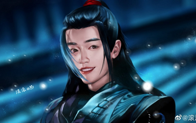 Black hair red bow blue free wallpaper for desktop - medium preview image