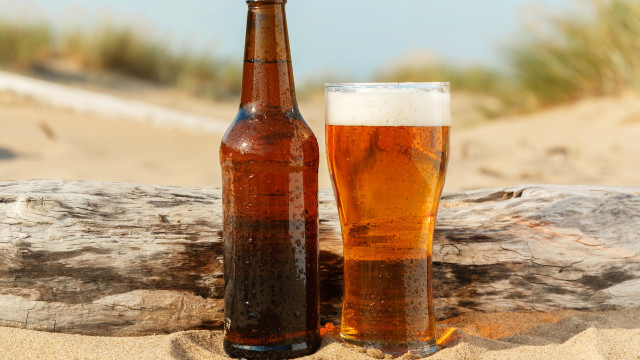 Beer bottle glass beach ocean free wallpaper for desktop - medium preview image