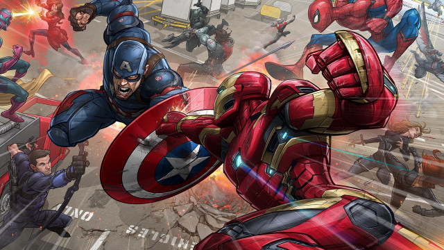 Avengers city street firehydrant retro free wallpaper for desktop - medium preview image