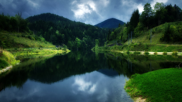 Lake forest mountain cloudy sky free wallpaper for desktop - medium preview image