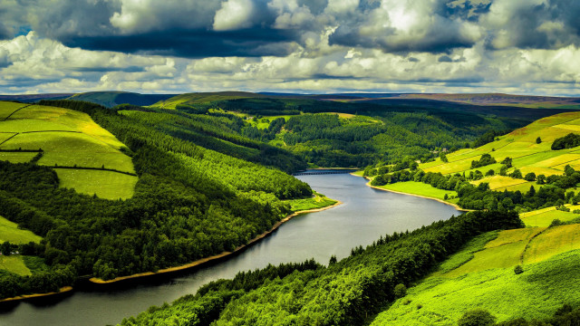 River valley clouds green landscape free wallpaper for desktop - medium preview image