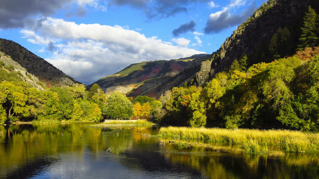 River mountains trees cloudy sky #5 free wallpaper for desktop - medium preview image